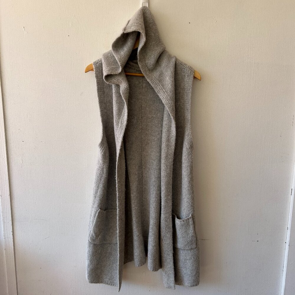 Wool Blend Long Line Sweater Vest Gray Womens Medium Pockets Open Front‎ Knit